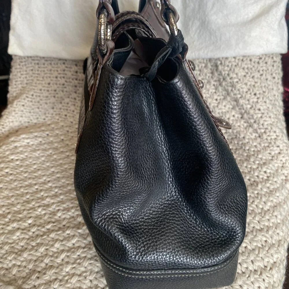 Brighton Croc Embossed Leather Tote Brown & Black Braided Detail - Picture 13 of 16